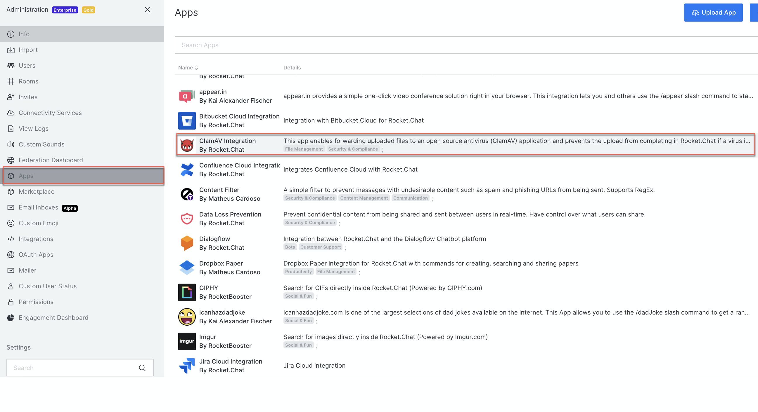 Antivirus ClamAV App - Rocket.Chat Docs