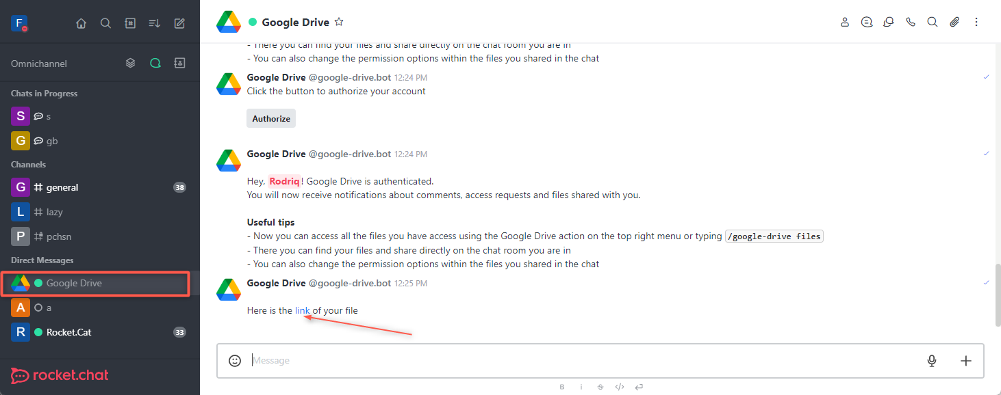 Google Drive new file link